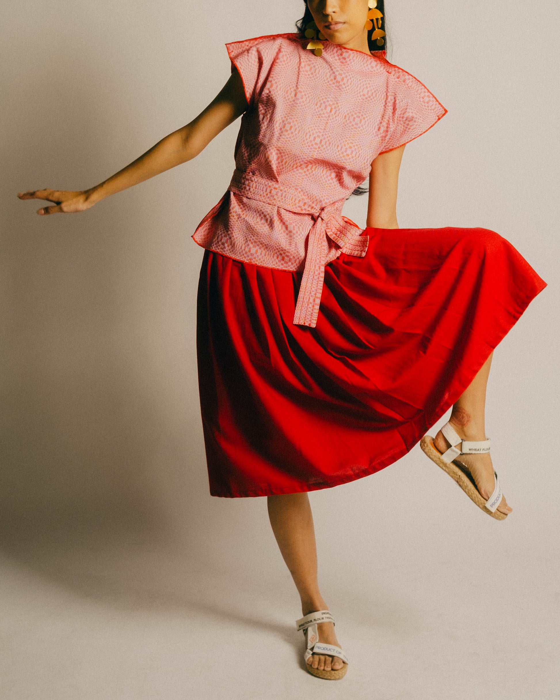 red skirt handwoven by Filipino Weavers, one size fits all