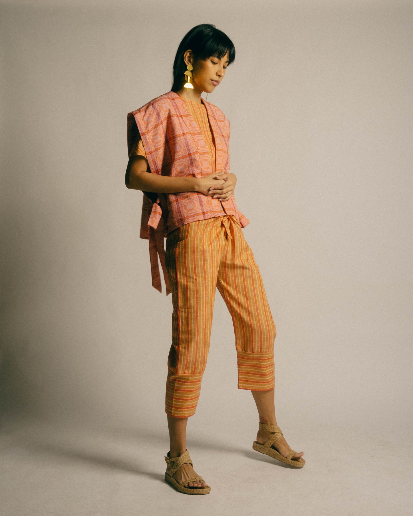 Tie Trousers - Pink Yellow Stripes