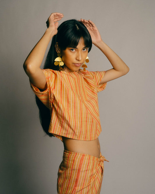SALLY Top - Pink Yellow Stripes