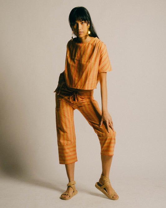 Tie Trousers - Pink Yellow Stripes