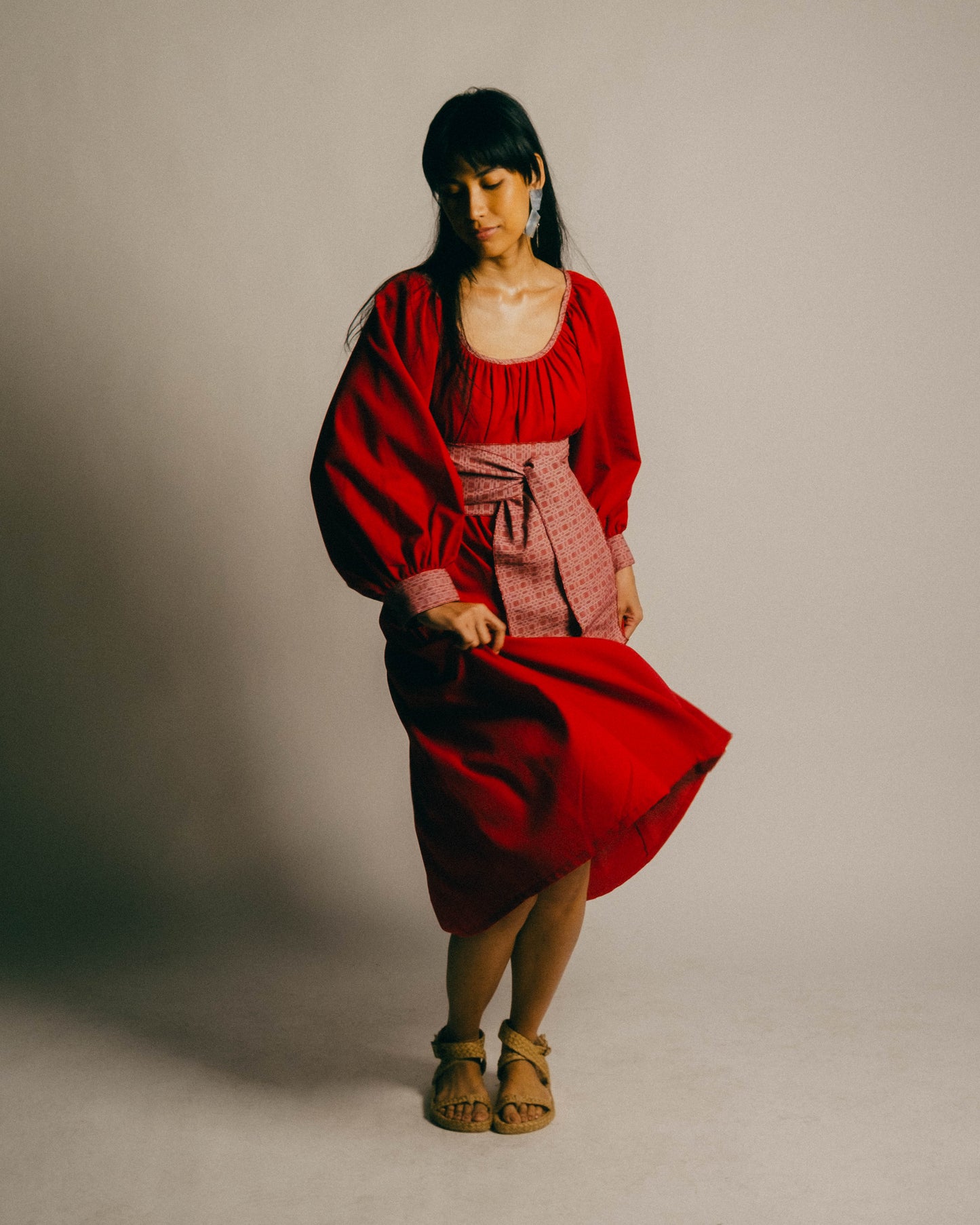 IRA Dress w/ Belt - Maroon