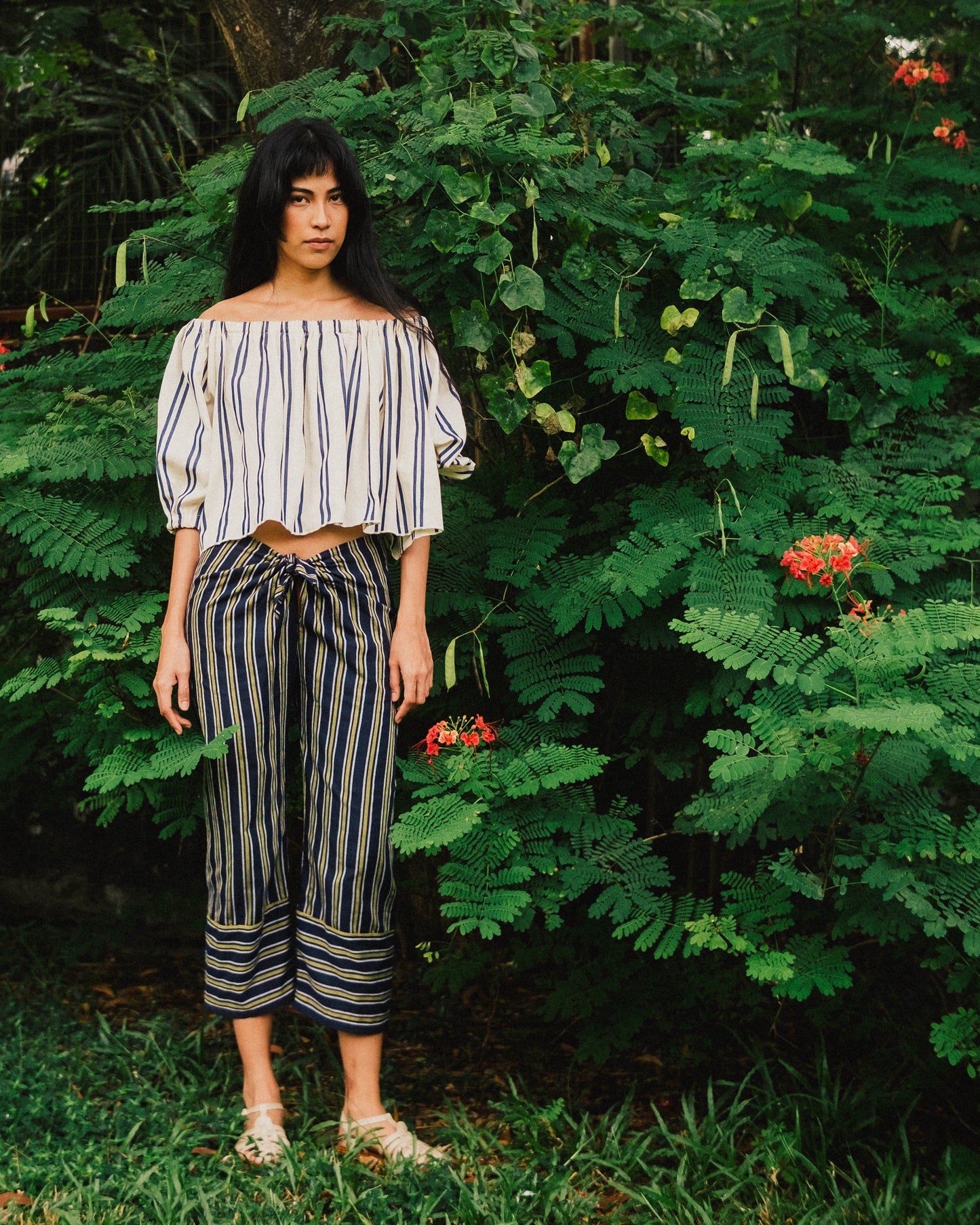Tie Trousers - Navy Stripes