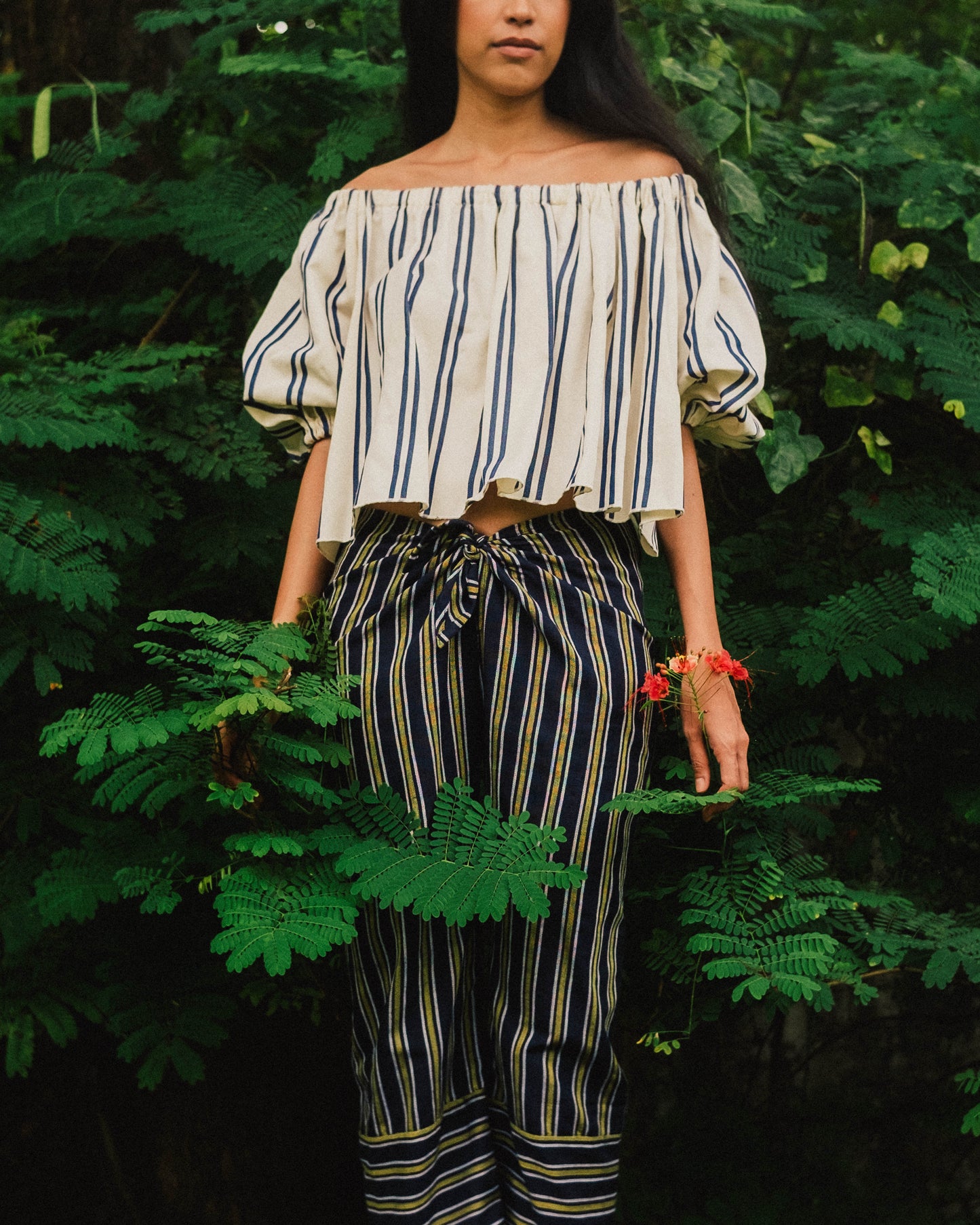 Tie Trousers - Navy Stripes