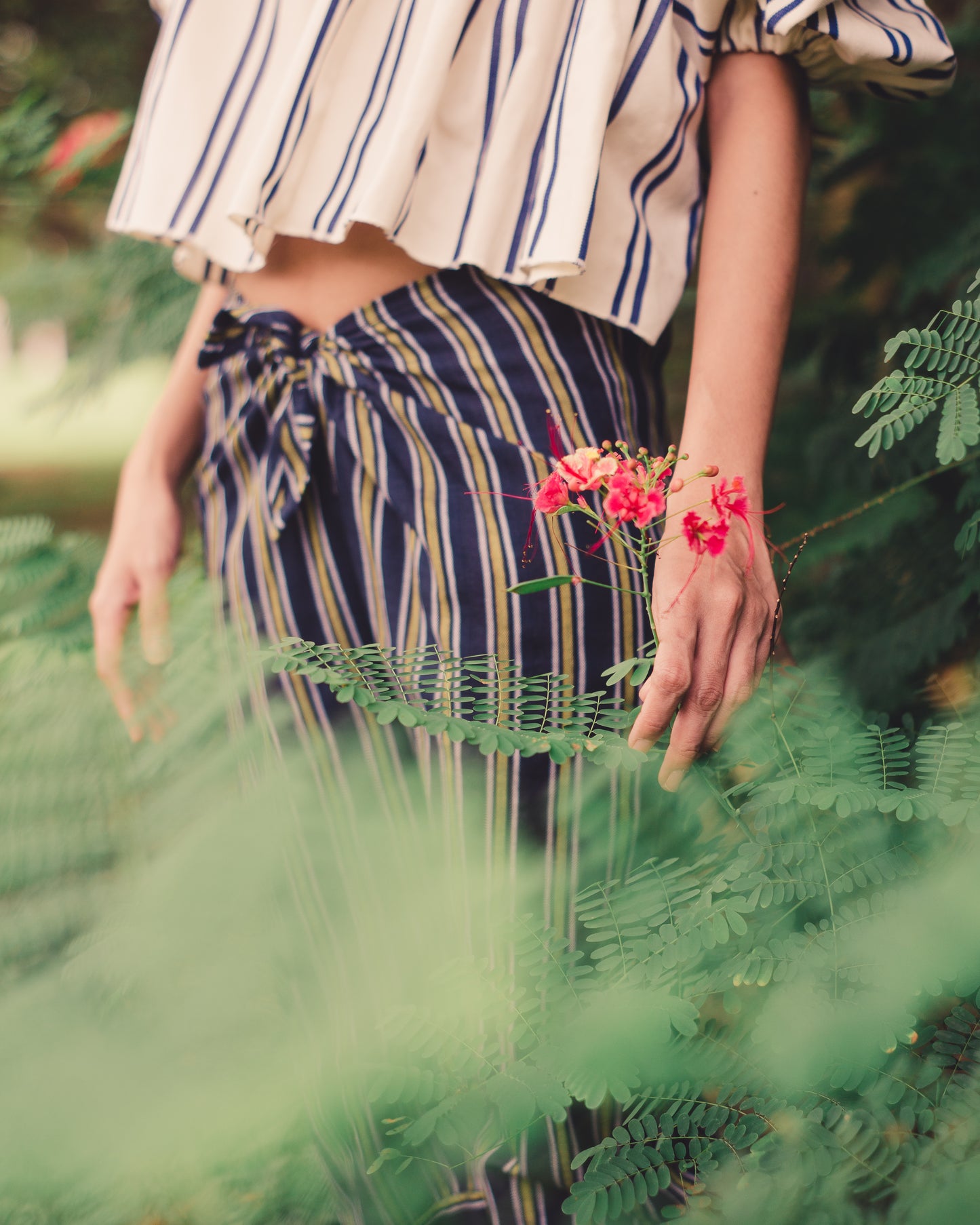 Tie Trousers - Navy Stripes