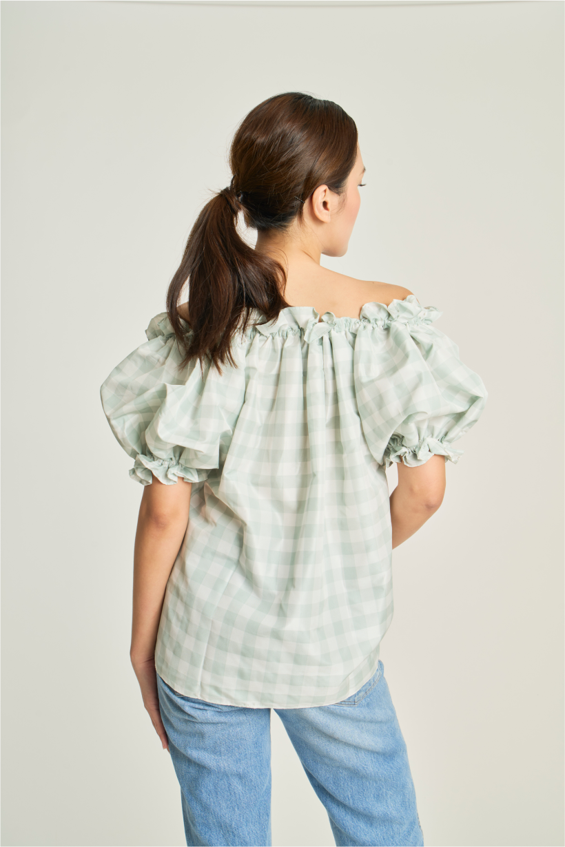 Checkered Pouf Top - Blue