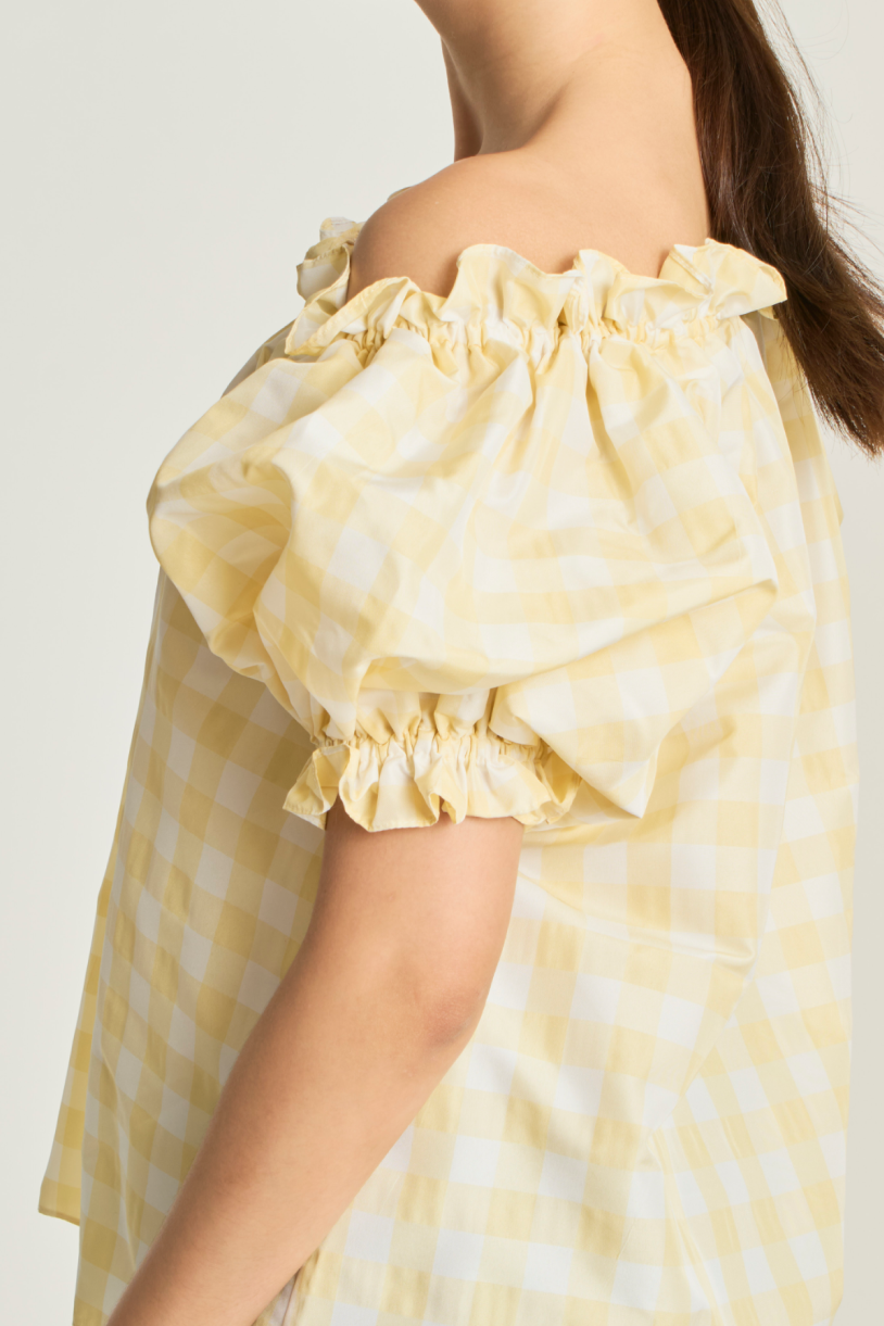 Checkered Pouf Top - Yellow