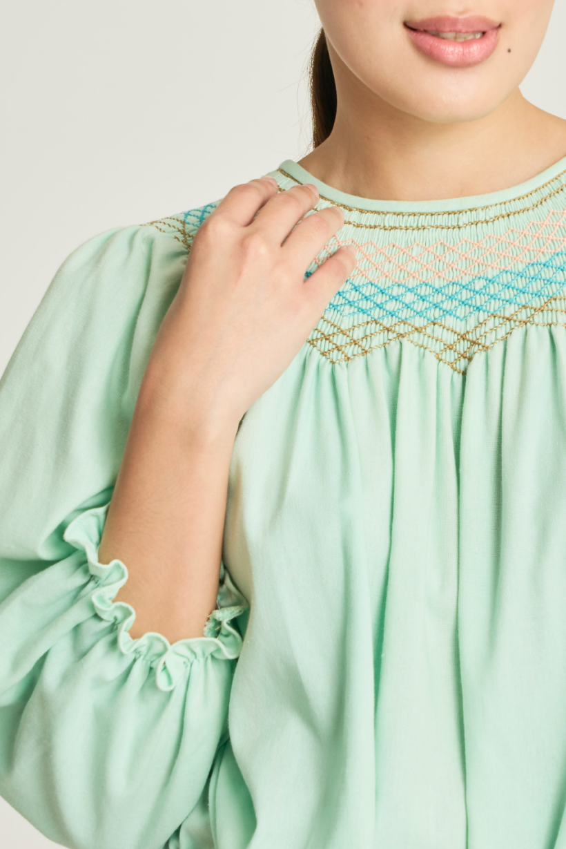 Maria Smock Blouse - Mint