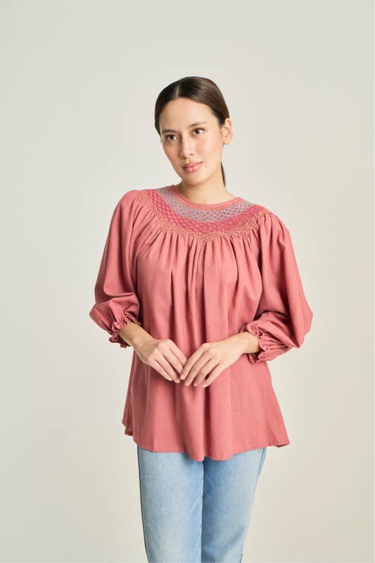 Maria Smock Blouse - Rose