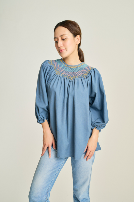 Maria Smock Blouse - Denim Blue