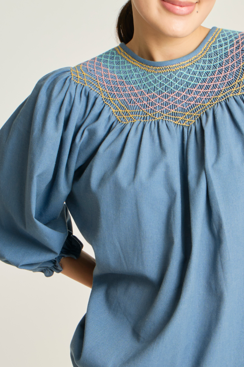 Maria Smock Blouse - Denim Blue