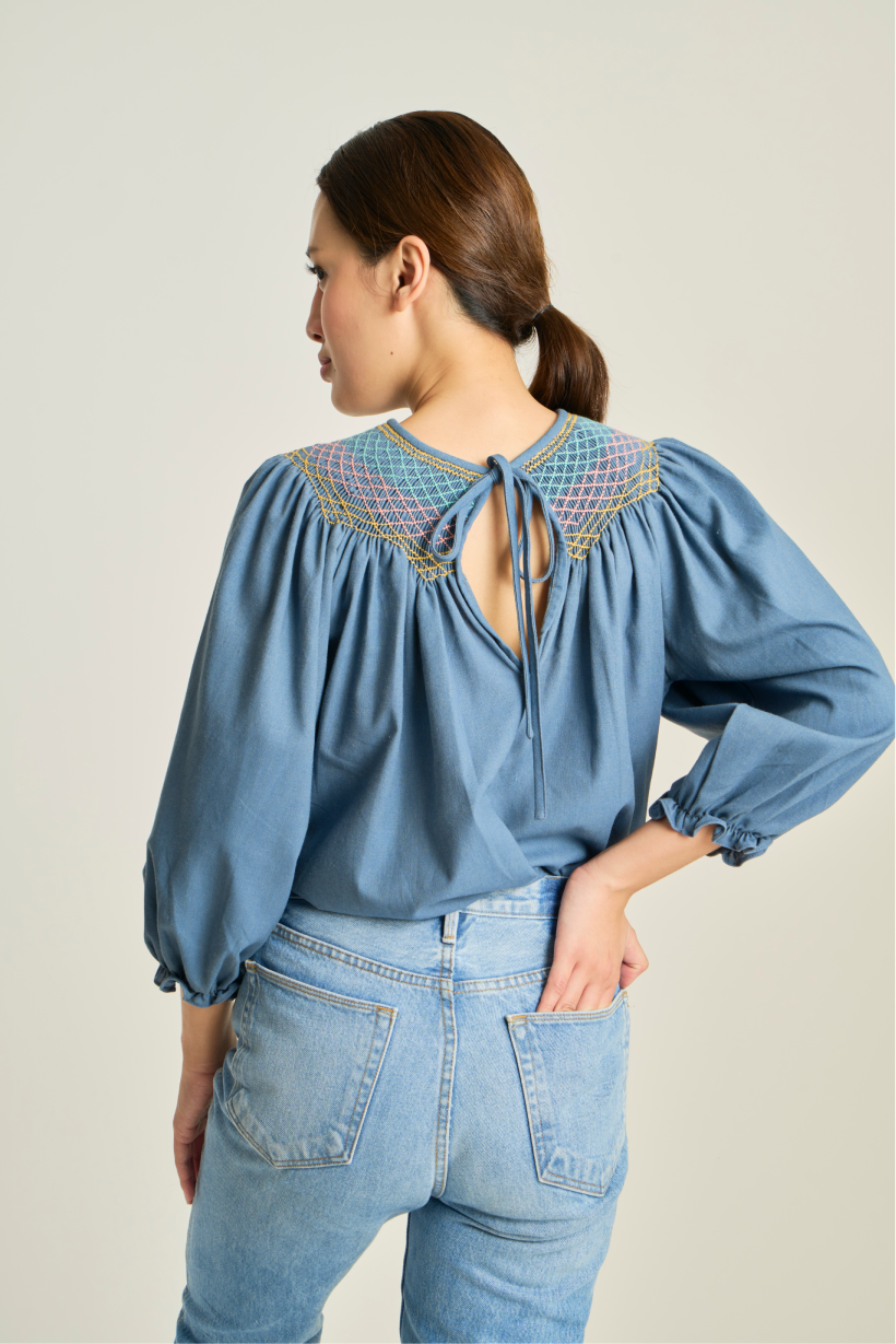 Maria Smock Blouse - Denim Blue