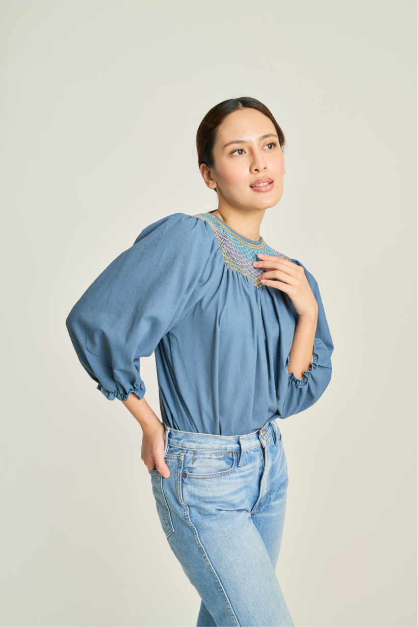 Maria Smock Blouse - Denim Blue