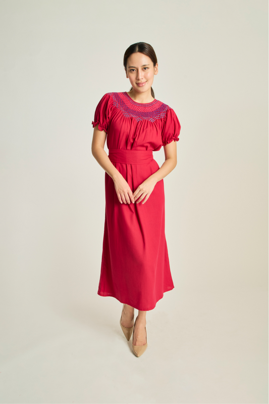 Camille Smock Dress - Red