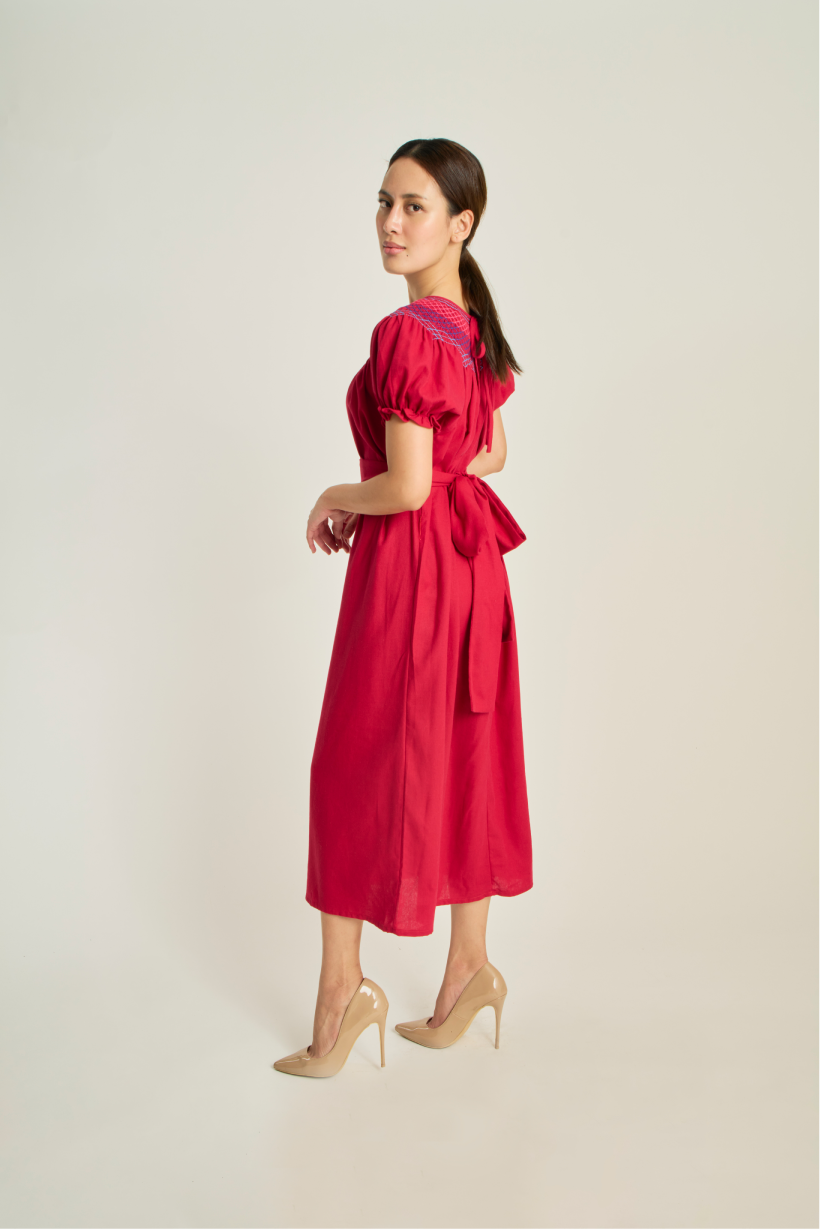 Camille Smock Dress - Red
