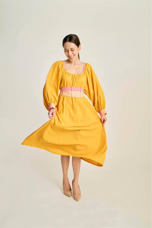 IRA Dress w/ Belt - Mustard