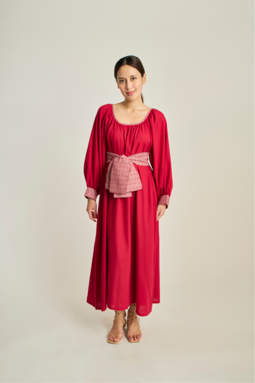 IRA Dress w/ Belt - Maroon