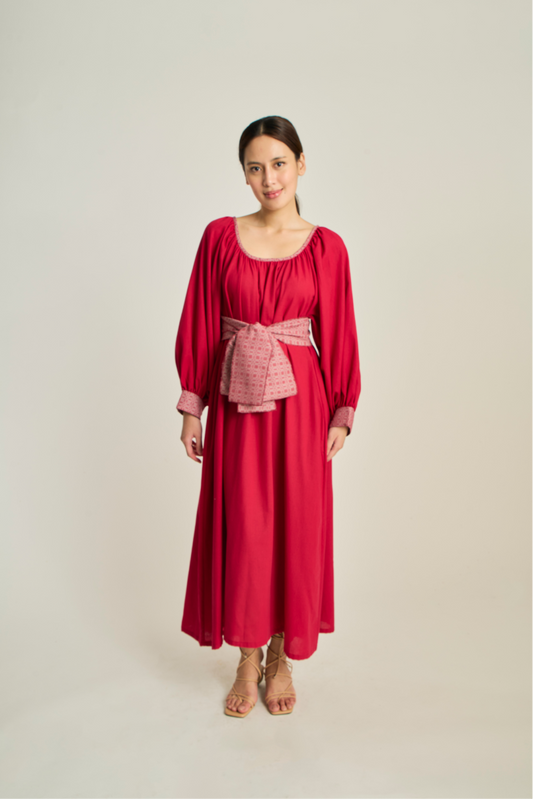 IRA Dress w/ Belt - Maroon