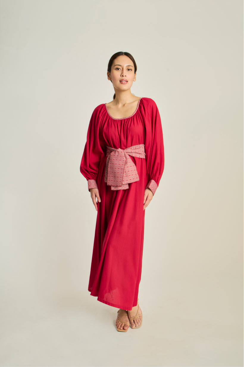 IRA Dress w/ Belt - Maroon