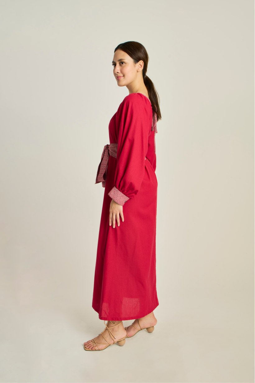 IRA Dress w/ Belt - Maroon