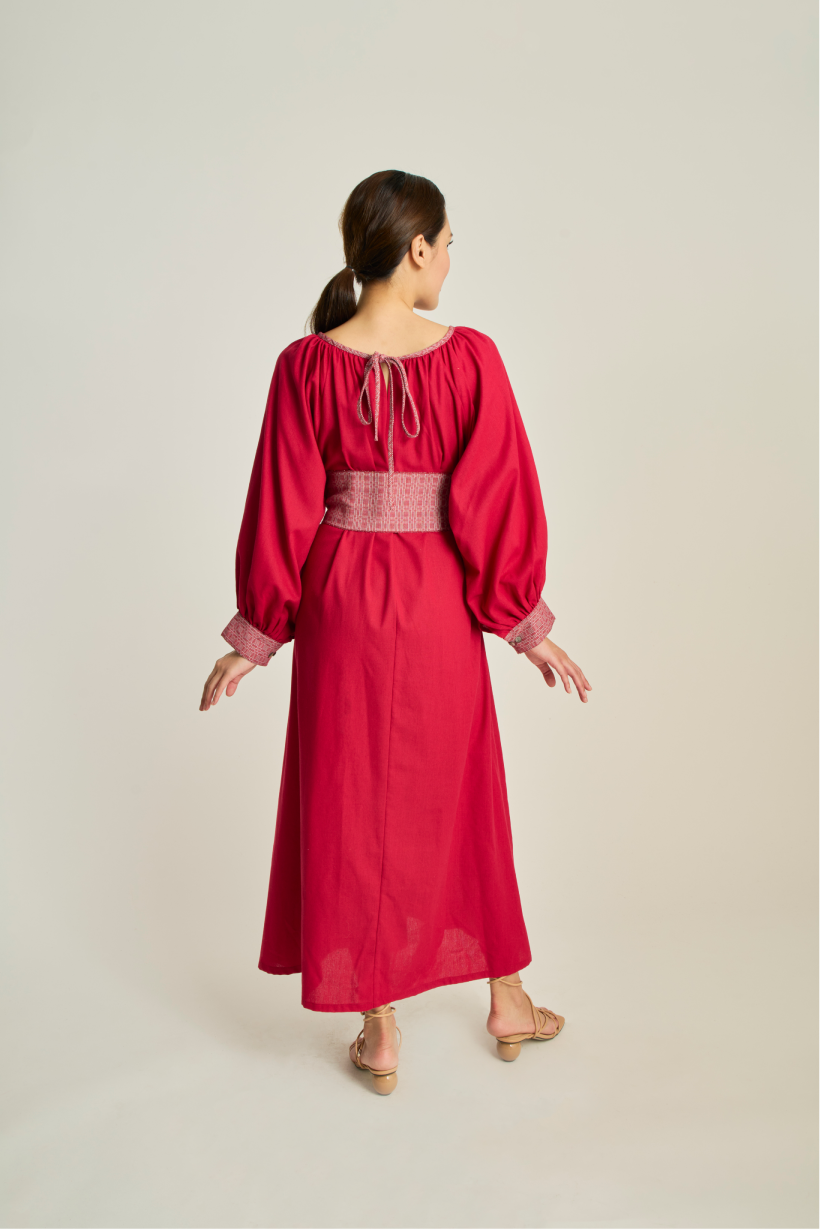 IRA Dress w/ Belt - Maroon