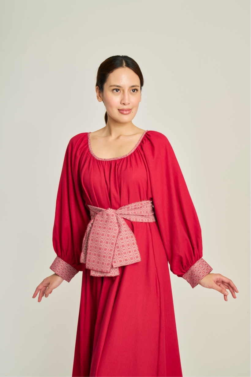 IRA Dress w/ Belt - Maroon
