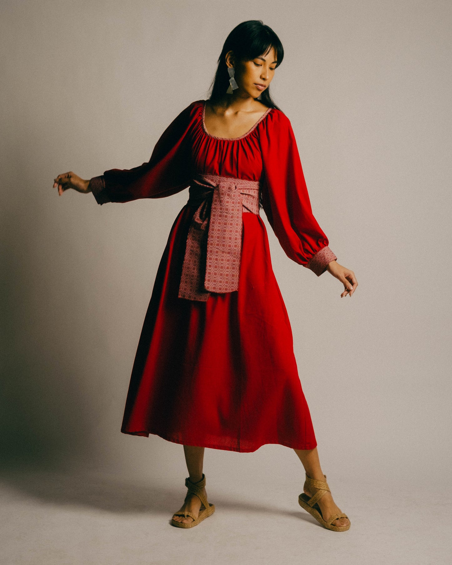 IRA Dress w/ Belt - Maroon